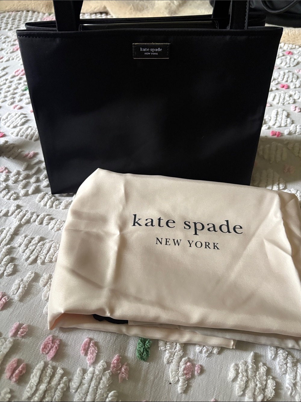kate spade Black Tote with Cream Dust Bag
